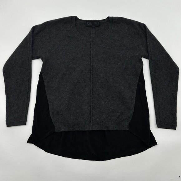 Quinn Women's Size Medium Gray & Black Cashmere Silk Crewneck Pullover Sweater - Picture 1 of 9